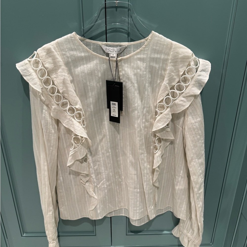 Rachel Zoe Cream Ruffled Embellished Blouse